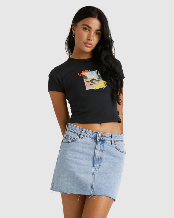 Womens Mid Rise Denim Skirt